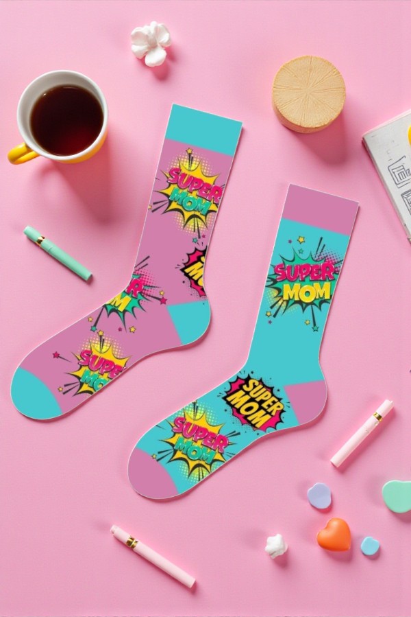 Κάλτσα Unisex με Σχέδιο Super Mom