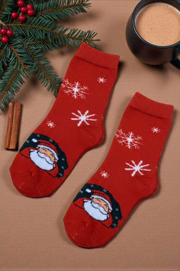 Παιδικές Χριστουγεννιάτικες Κάλτσες με Σχέδιο Άγιο Βασίλη και Βεντουζάκια