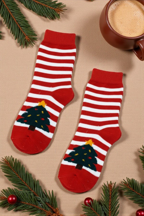 Παιδικές Χριστουγεννιάτικες Κάλτσες με Σχέδιο Δεντράκι και Βεντουζάκια