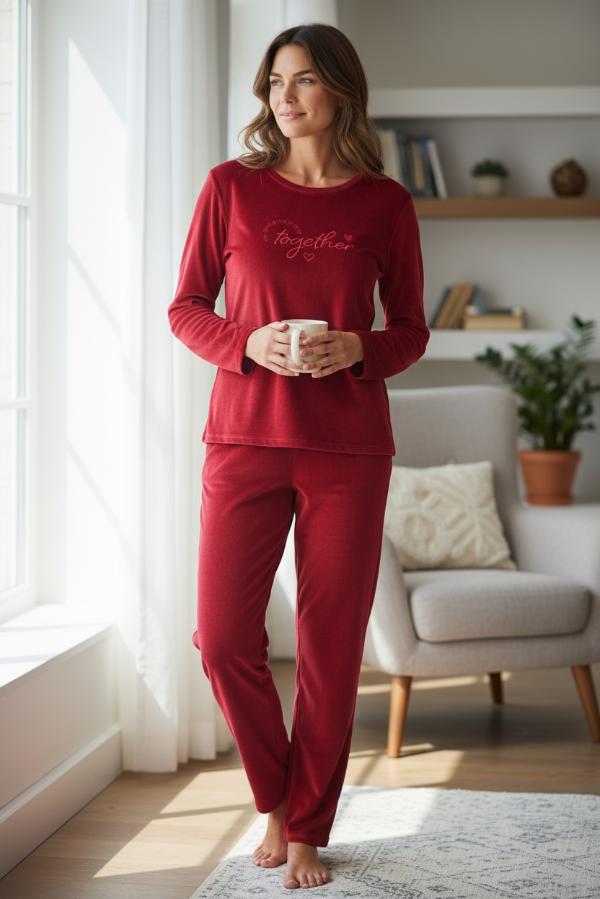 Γυναικείο Βελούδινο Σετ Homewear – Κόκκινο