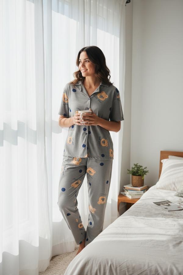 Καλοκαιρινό Σετ Πιτζάμας Με Κουμπιά Bear