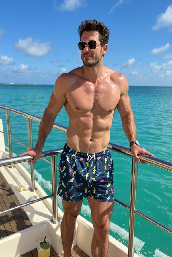 Ανδρικό Μαγιό Βερμούδα Κοντή Με Κεραυνούς - Μπλε