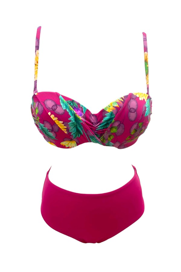 Γυναικείο Μαγιό Strapless με Λουλουδάτο Μοτίβο -  Magenta