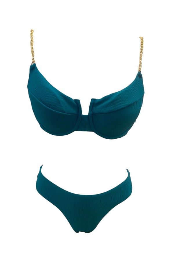 Γυναικείο Μαγιό Bikini με Αλυσίδα - Πετρόλ