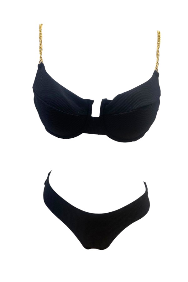 Γυναικείο Μαγιό Bikini με Αλυσίδα - Μαύρο