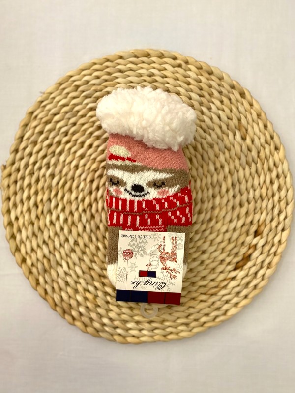 Βρεφικά Χριστουγεννιάτικα Καλτσάκια με Γούνα & Αντιολισθητική Σόλα