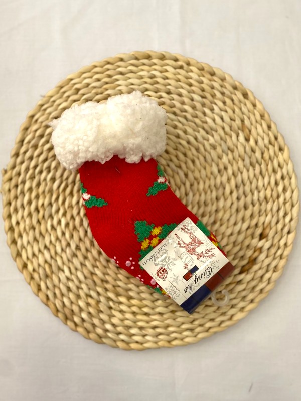 Βρεφικά Χριστουγεννιάτικα Καλτσάκια με Γούνα & Αντιολισθητική Σόλα