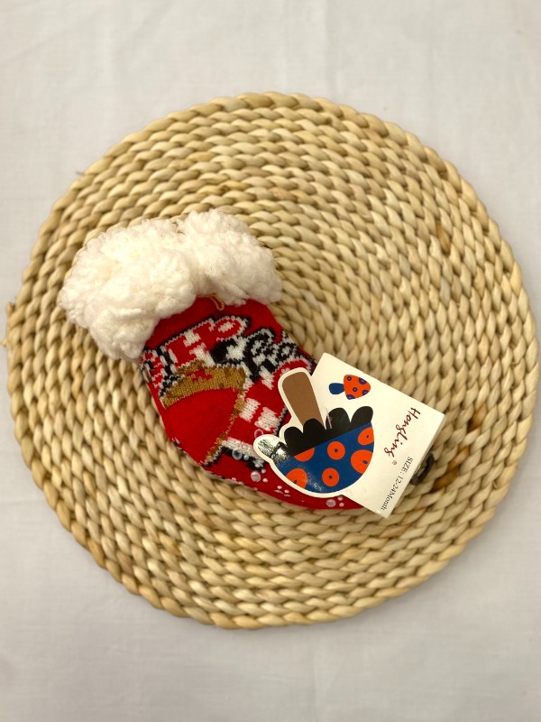 Βρεφικά Χριστουγεννιάτικα Καλτσάκια με Γούνα & Αντιολισθητική Σόλα