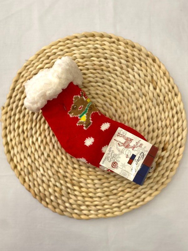 Βρεφικά Χριστουγεννιάτικα Καλτσάκια με Γούνα & Αντιολισθητική Σόλα