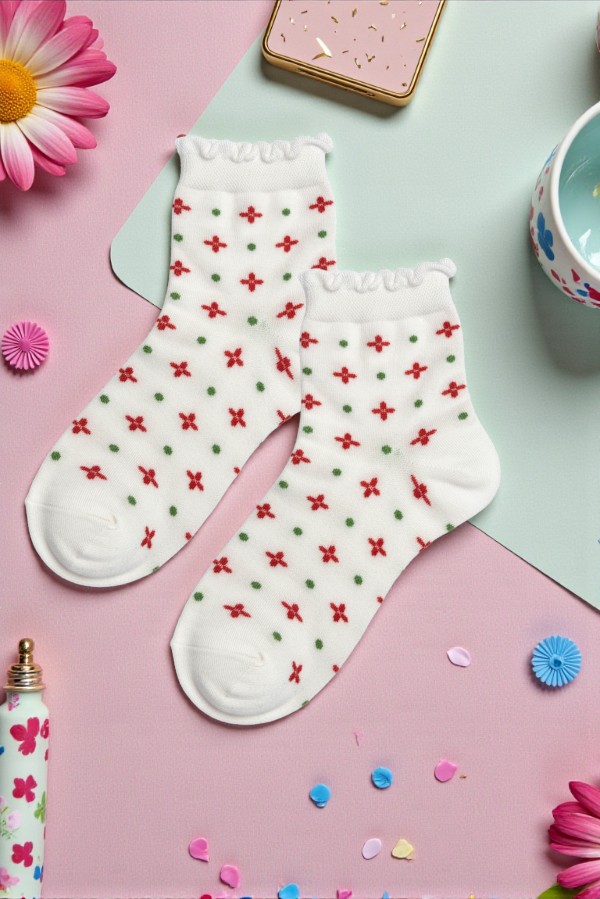 Κοντή Κάλτσα με Σχέδιο Ανθάκια