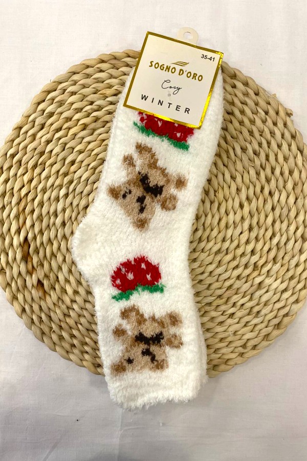 Γυναικείες Χειμερινές Κάλτσες Fuzzy Comfort Με Σχέδιο Αρκουδάκια
