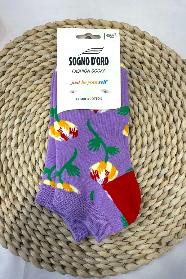 Κοντή Κάλτσα Unisex με Σχέδιο Flowers