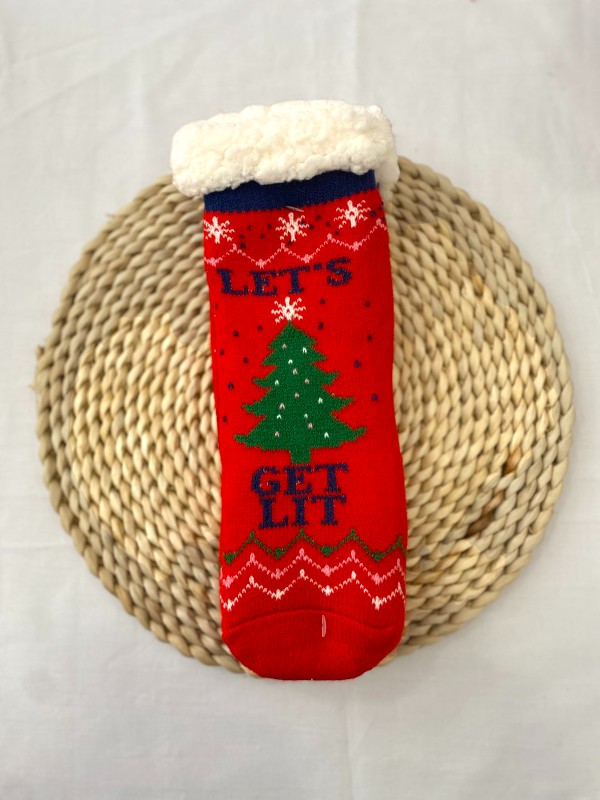 Παιδικά Χριστουγεννιάτικα Καλτσάκια με Γούνα & Αντιολισθητική Σόλα