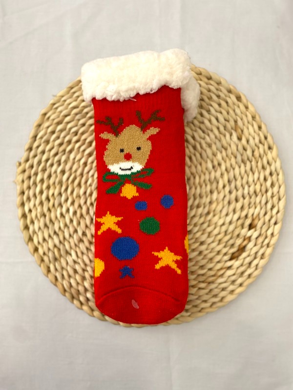 Παιδικά Χριστουγεννιάτικα Καλτσάκια με Γούνα & Αντιολισθητική Σόλα