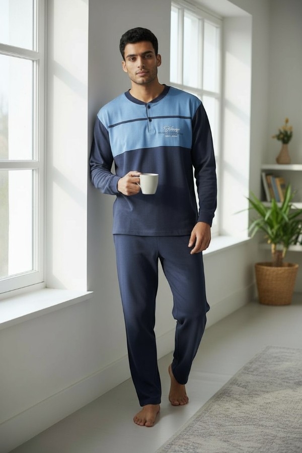 Ανδρική Βαμβακερή Πιτζάμα – Μπλε | Γαλάζιο