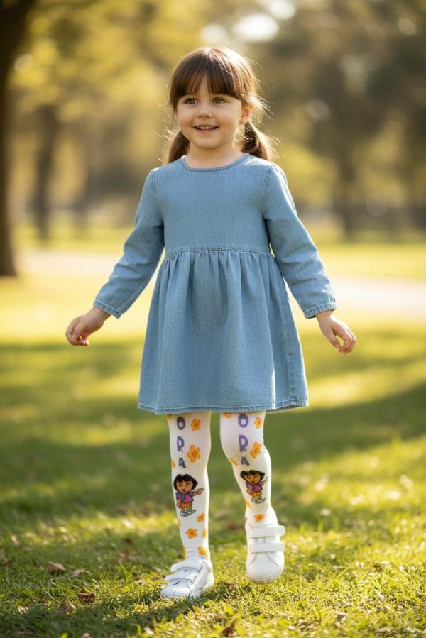 Παιδικό Καλσόν Dora the Explorer – Άσπρο / Μπορντό με Λουλούδια