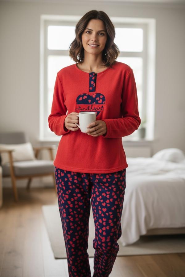 Γυναικεία πιτζάμα Fleece Με Σχέδιο Καρδιές