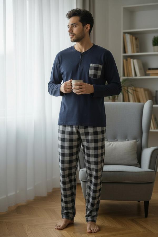 Ανδρική Καρό Πιτζάμα – Μπλε