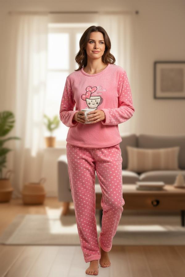 Γυναικεία πιτζάμα Fleece Με Σχέδιο Tσάι