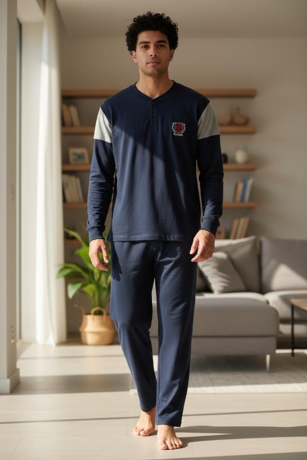 Ανδρική Βαμβακερή Πιτζάμα – Μπλε | Γκρι