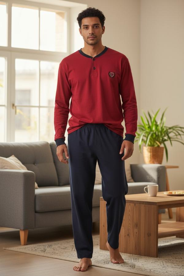 Ανδρική Βαμβακερή Πιτζάμα - Μπορντό