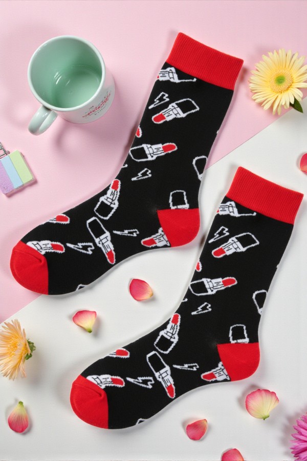 Κάλτσα Unisex με Σχέδιο Lipstick