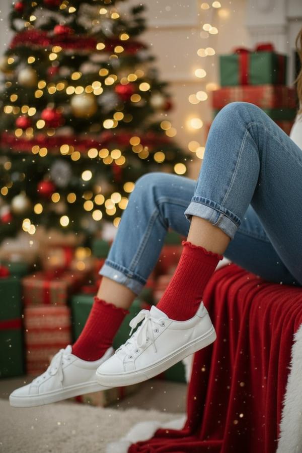 Κόκκινες Πλεκτές Κάλτσες – Christmas Edition Μονόχρωμη